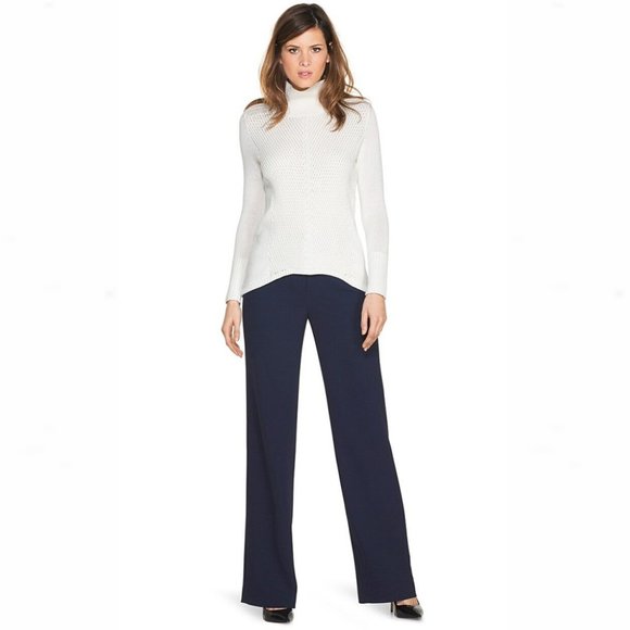 WHBM Ecru High-Neck Mixed-Stitch High-Low Sweater - Picture 5 of 11